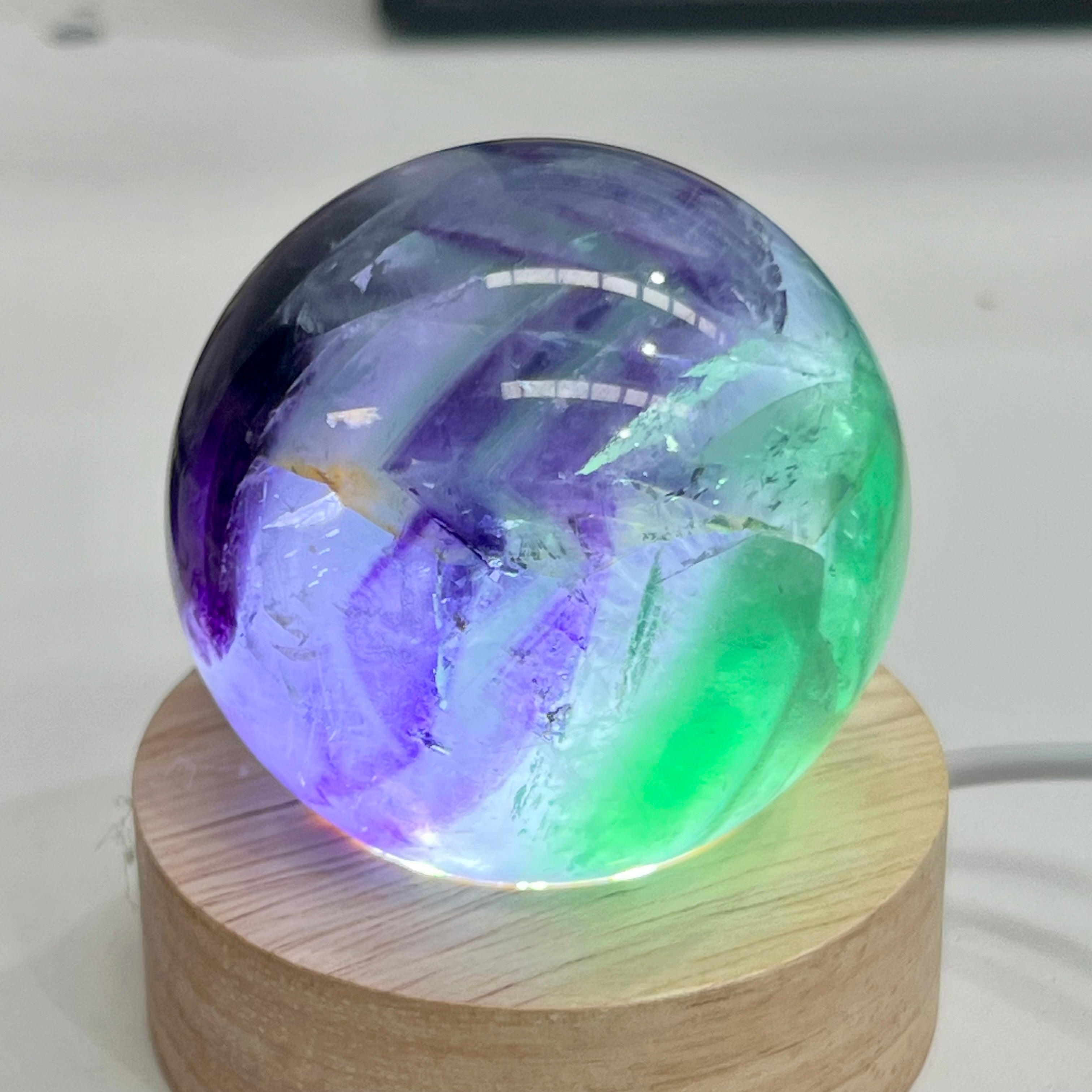 Rainbow Fluorite sphere + USB LED light base