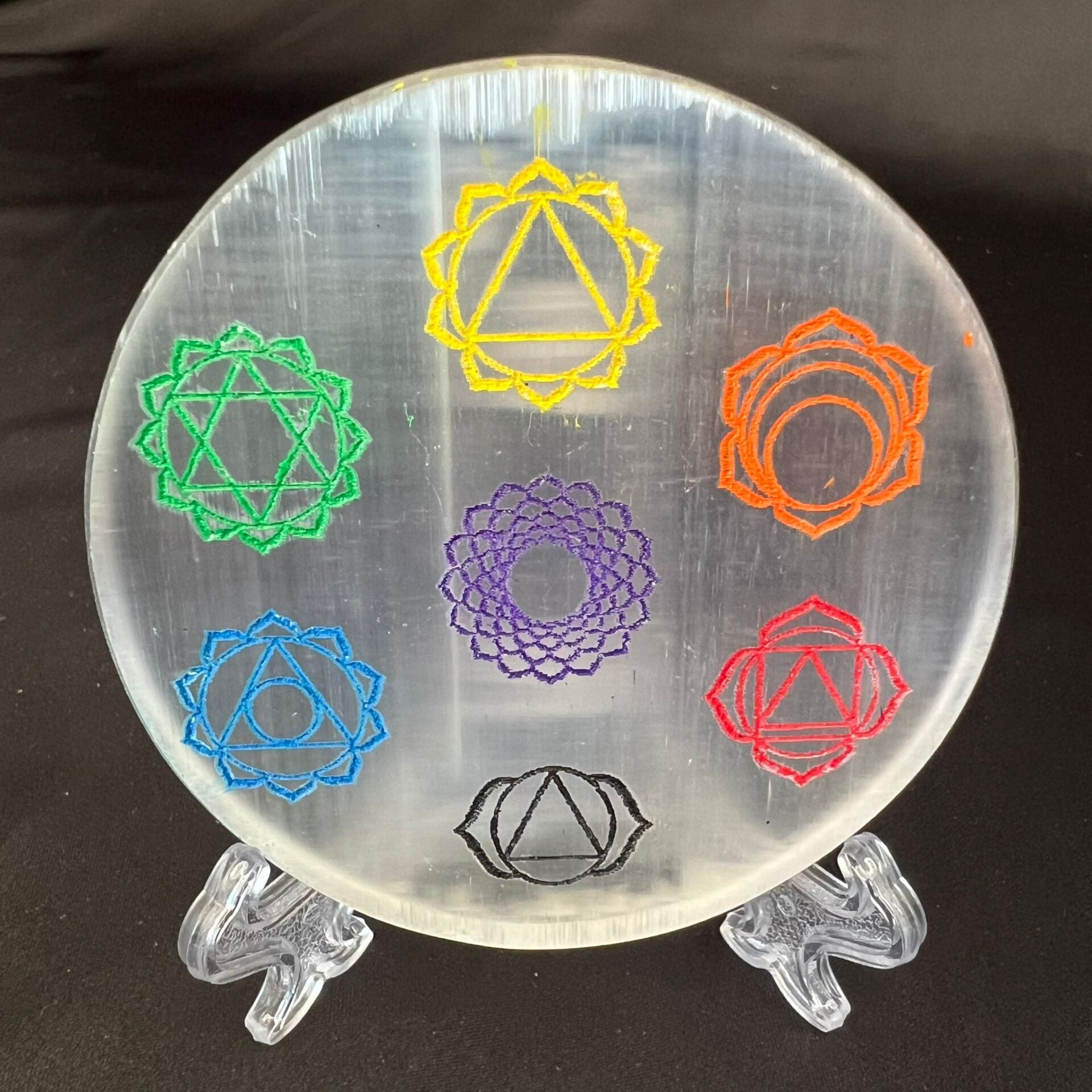 Selenite Seven Chakra Charging Plate with Free Stand image 0