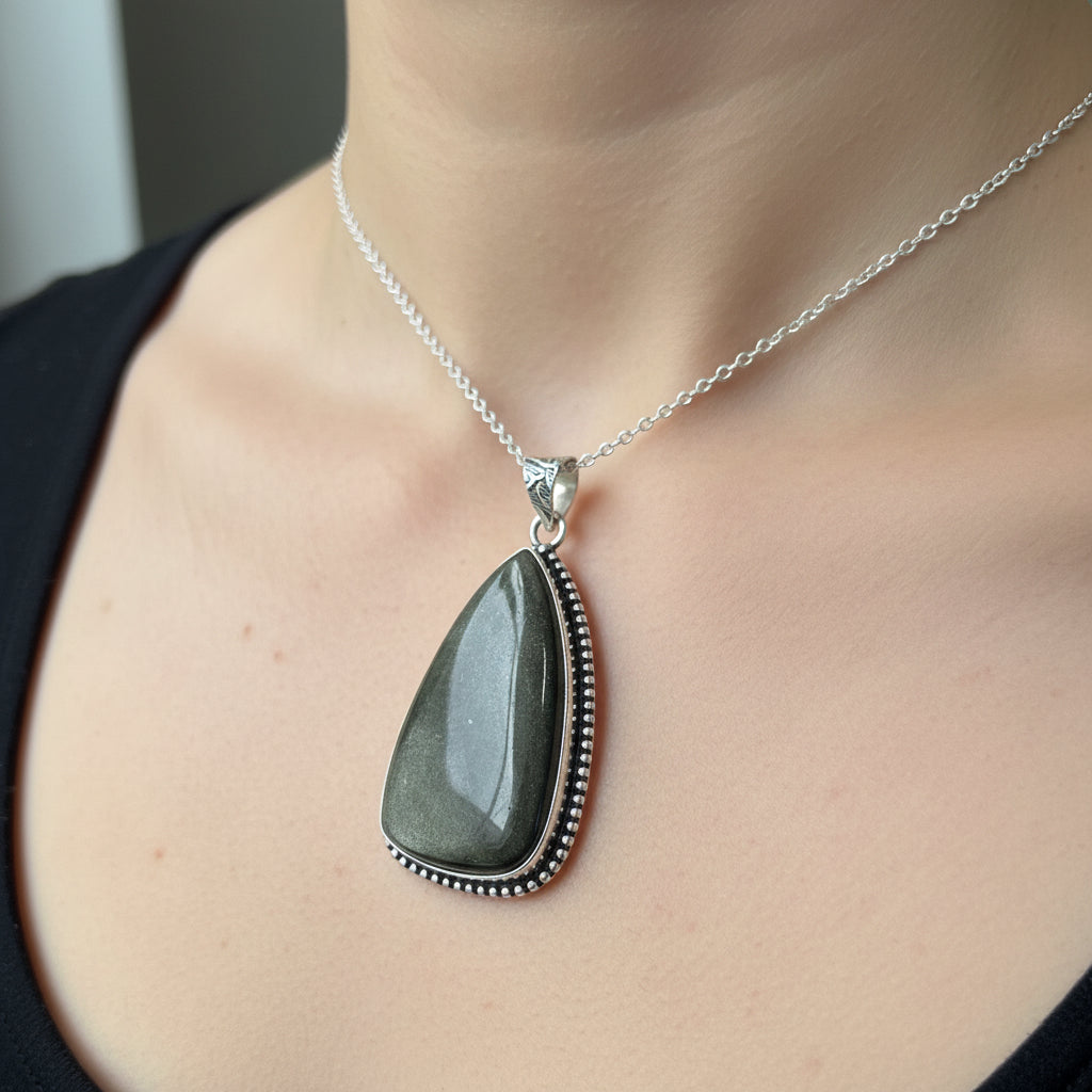 Sheen obsidian pendant
