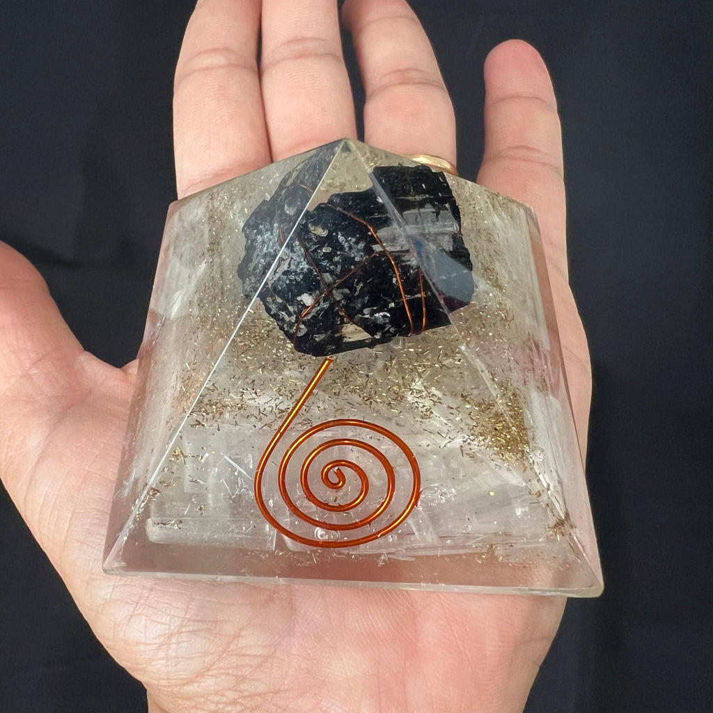 Selenite &amp; Tourmaline Orgonite pyramid image 1