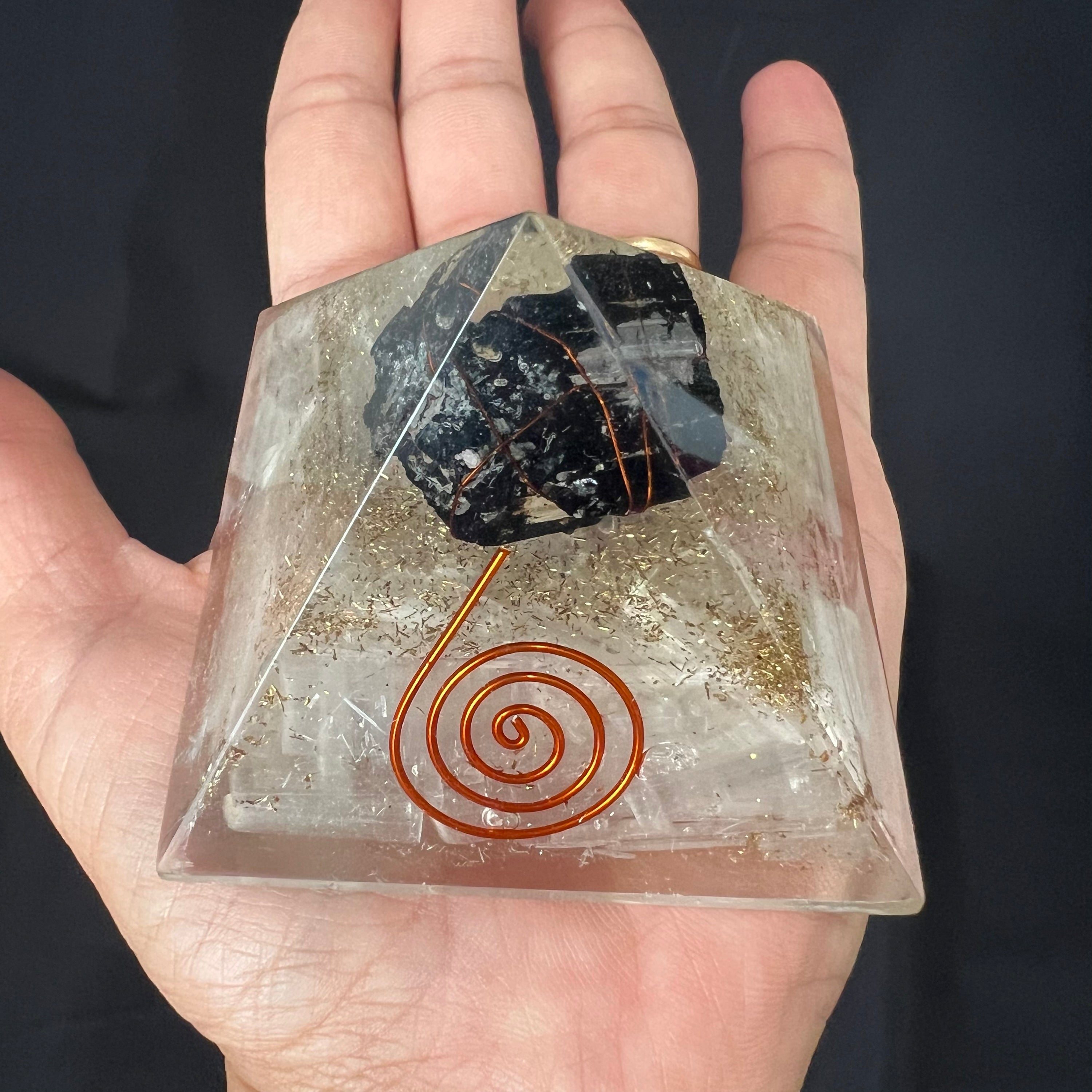Selenite &amp; Tourmaline Orgonite pyramid image 1