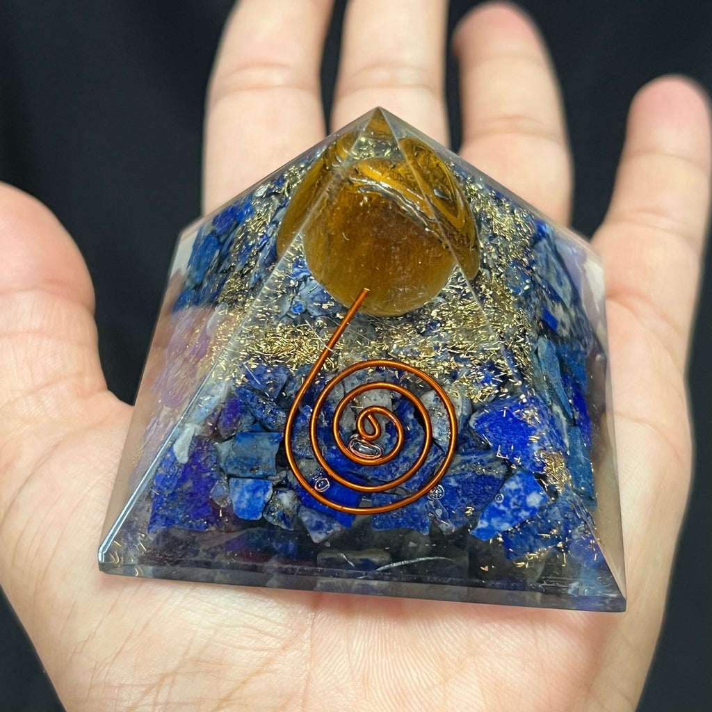 Lapis Lazuli &amp; Tiger Eye Orgonite Pyramid image 1