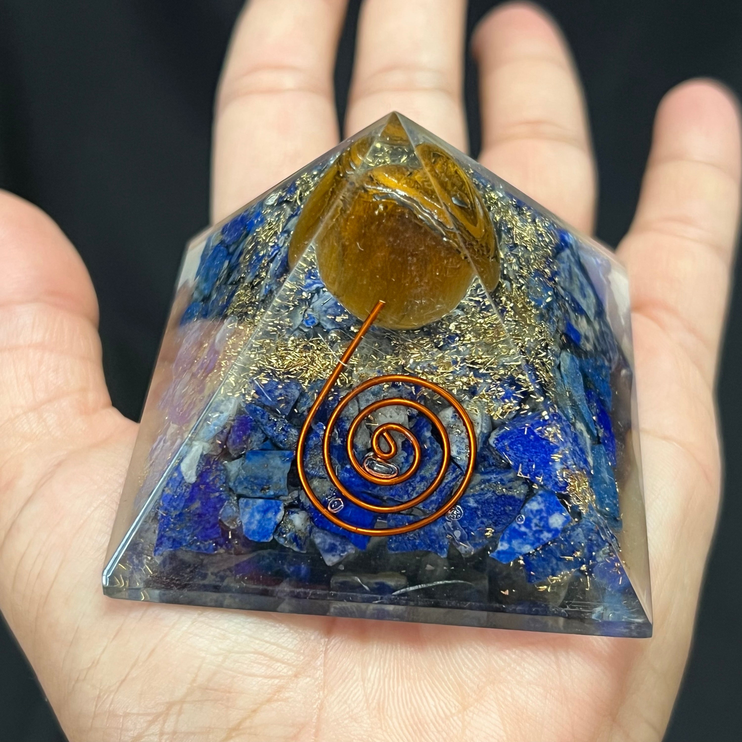 Lapis Lazuli &amp; Tiger Eye Orgonite Pyramid image 1