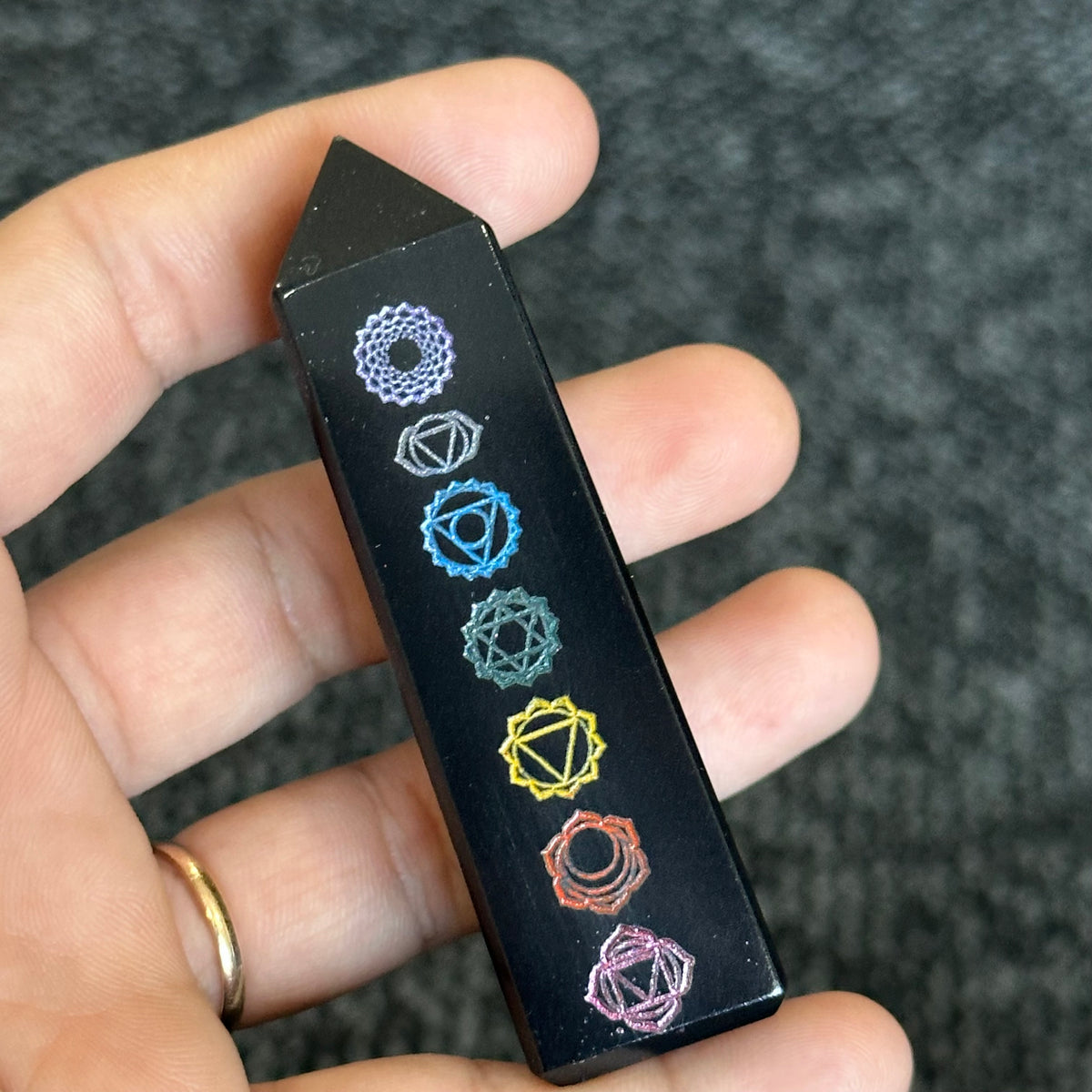 Black Obsidian 7-Chakra Symbol Tower