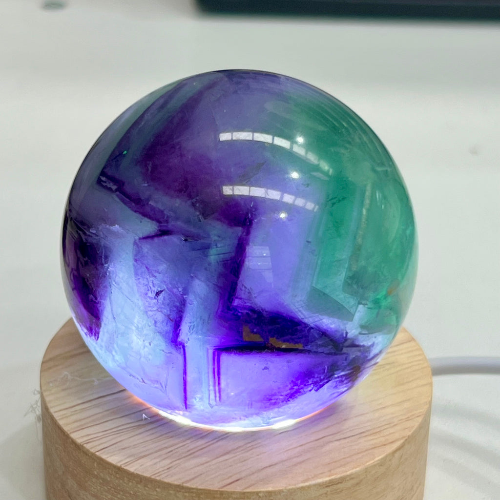 Rainbow Fluorite sphere + USB LED light base