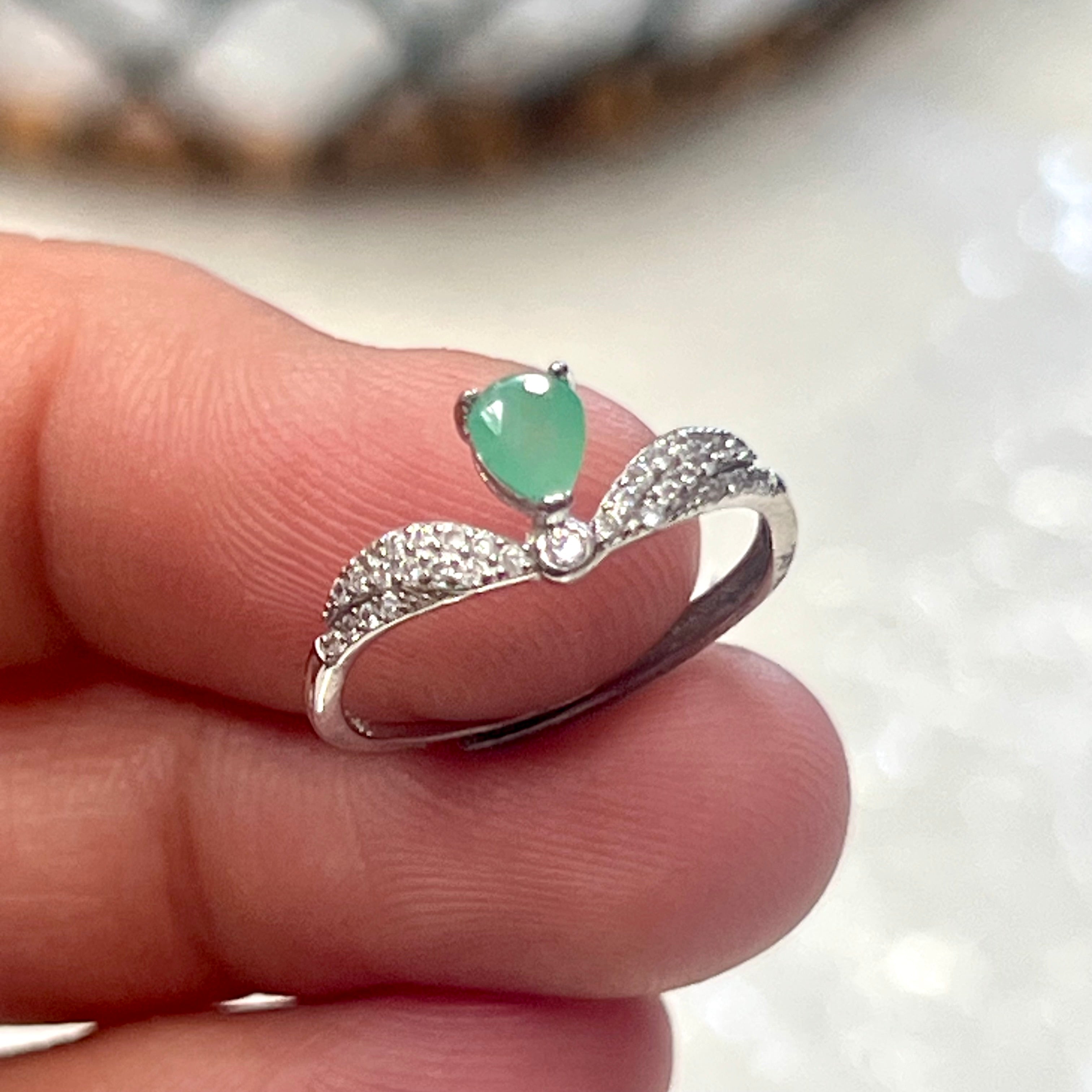 Emerald 925 Sterling Silver Adjustable Ring