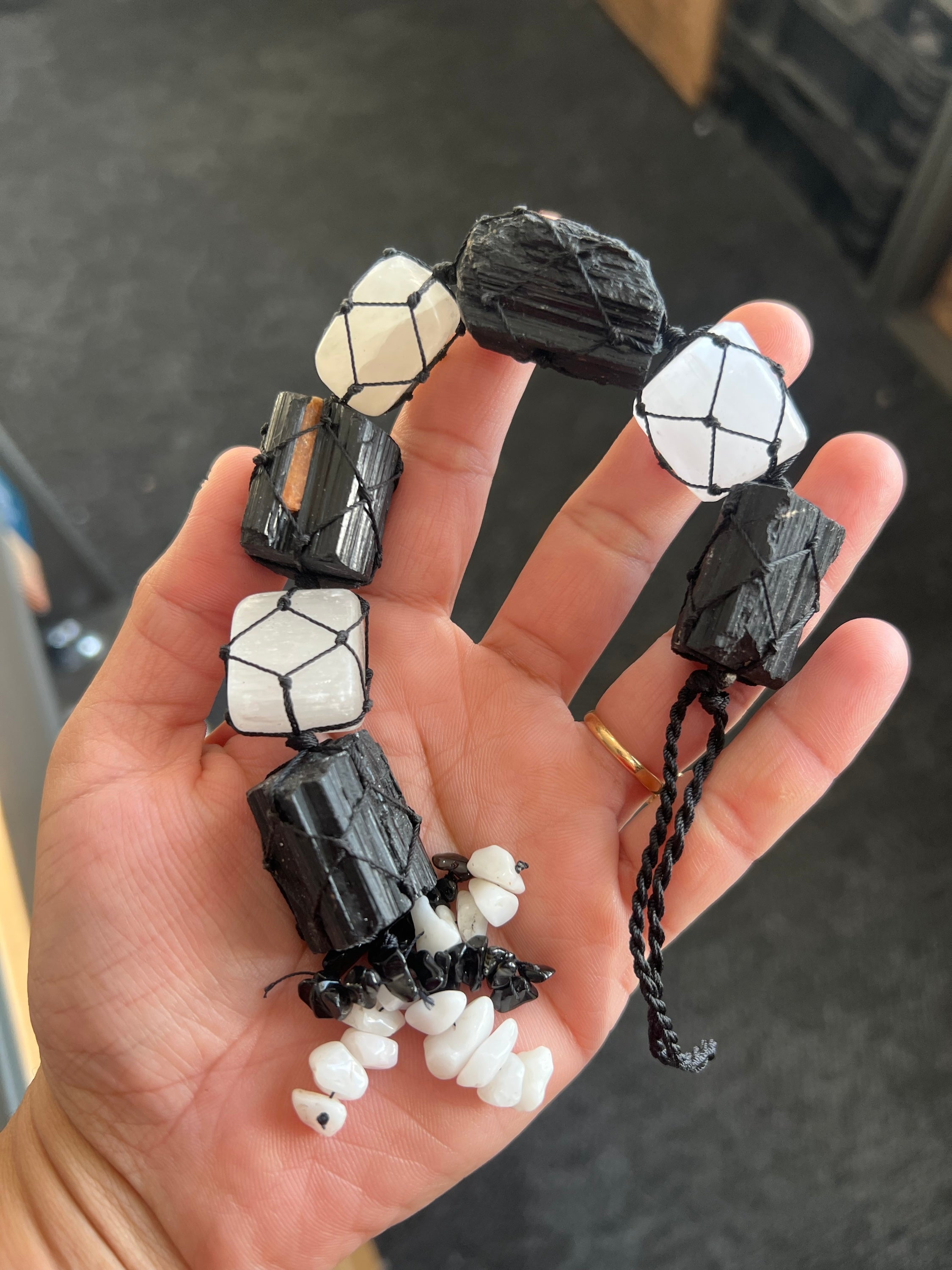 Tourmaline + Selenite Combo Macrame Decor Hanging image 0