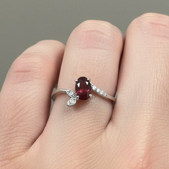 Garnet Sterling Silver Adjustable Ring