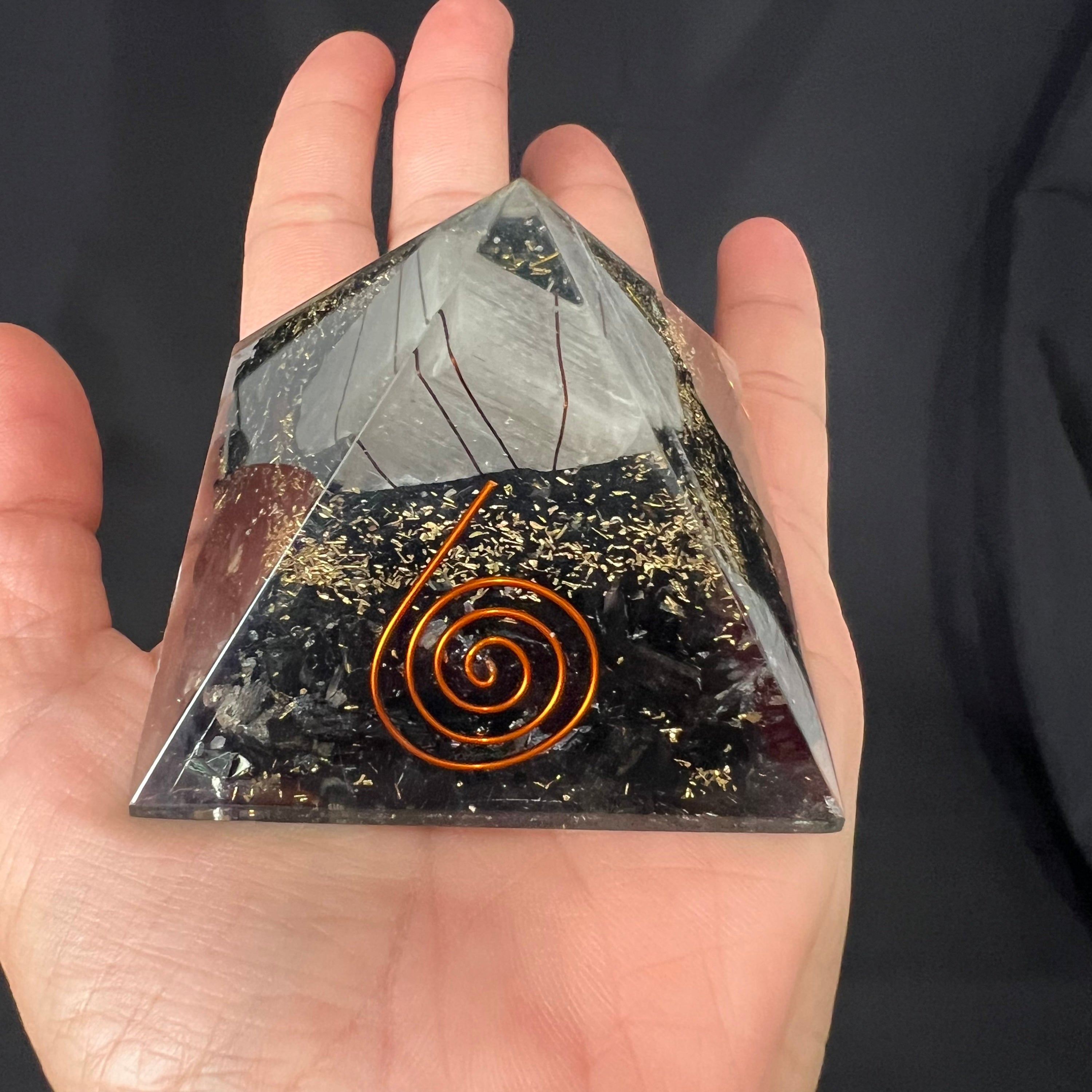 Black Tourmaline &amp; Selenite Orgonite Pyramid image 1