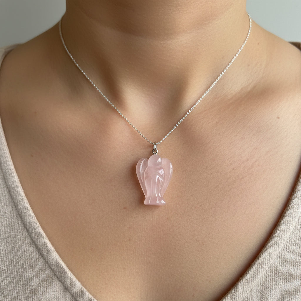 Rose Quartz Guardian Angel pendant