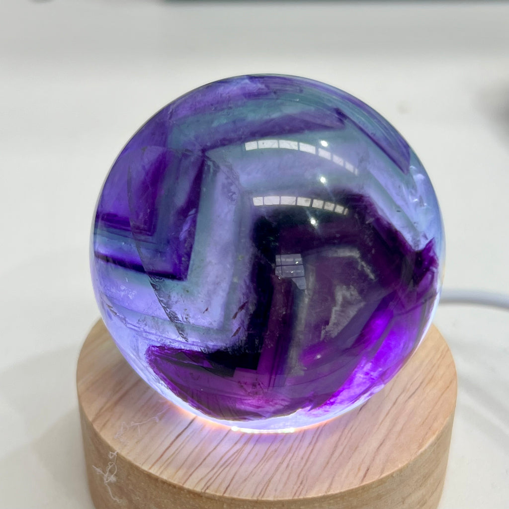 Rainbow Fluorite sphere + USB LED light base