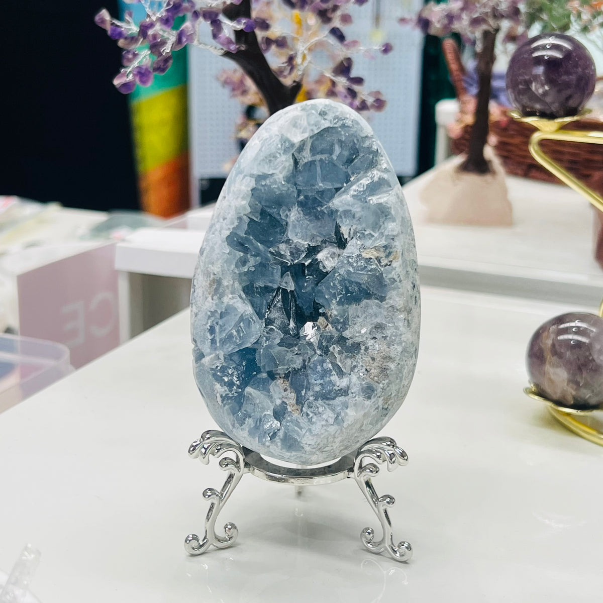 Large Celestite Egg + Stand