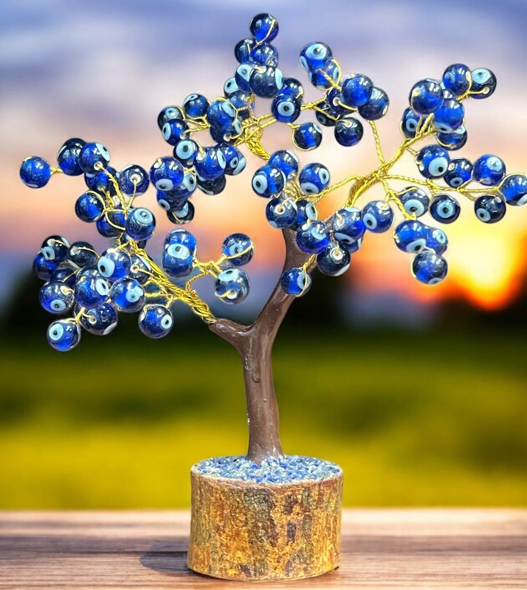 Evil Eye Beads Tree with Wooden Base
