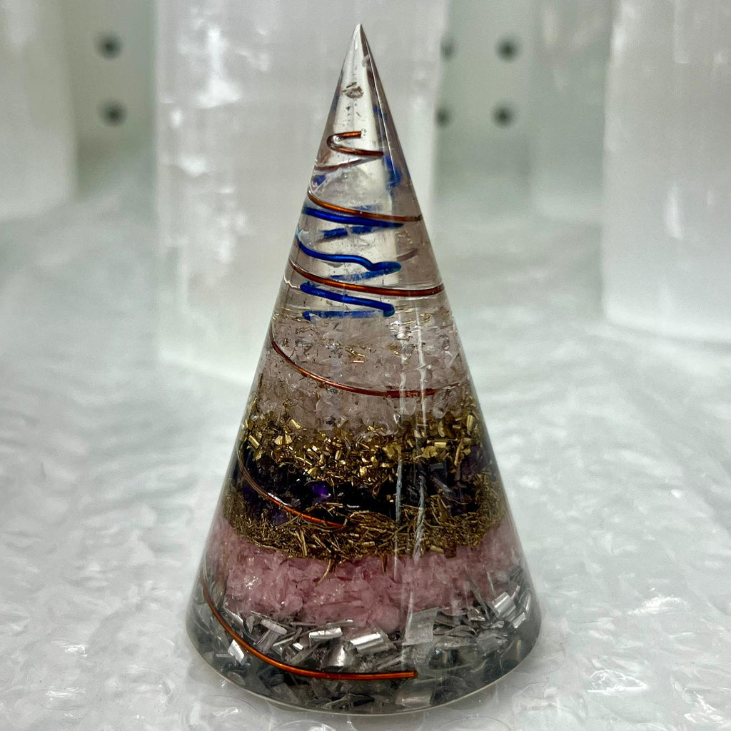 Trio Power Amethyst Rose Quartz and Clear Quartz Orgonite Pyramid