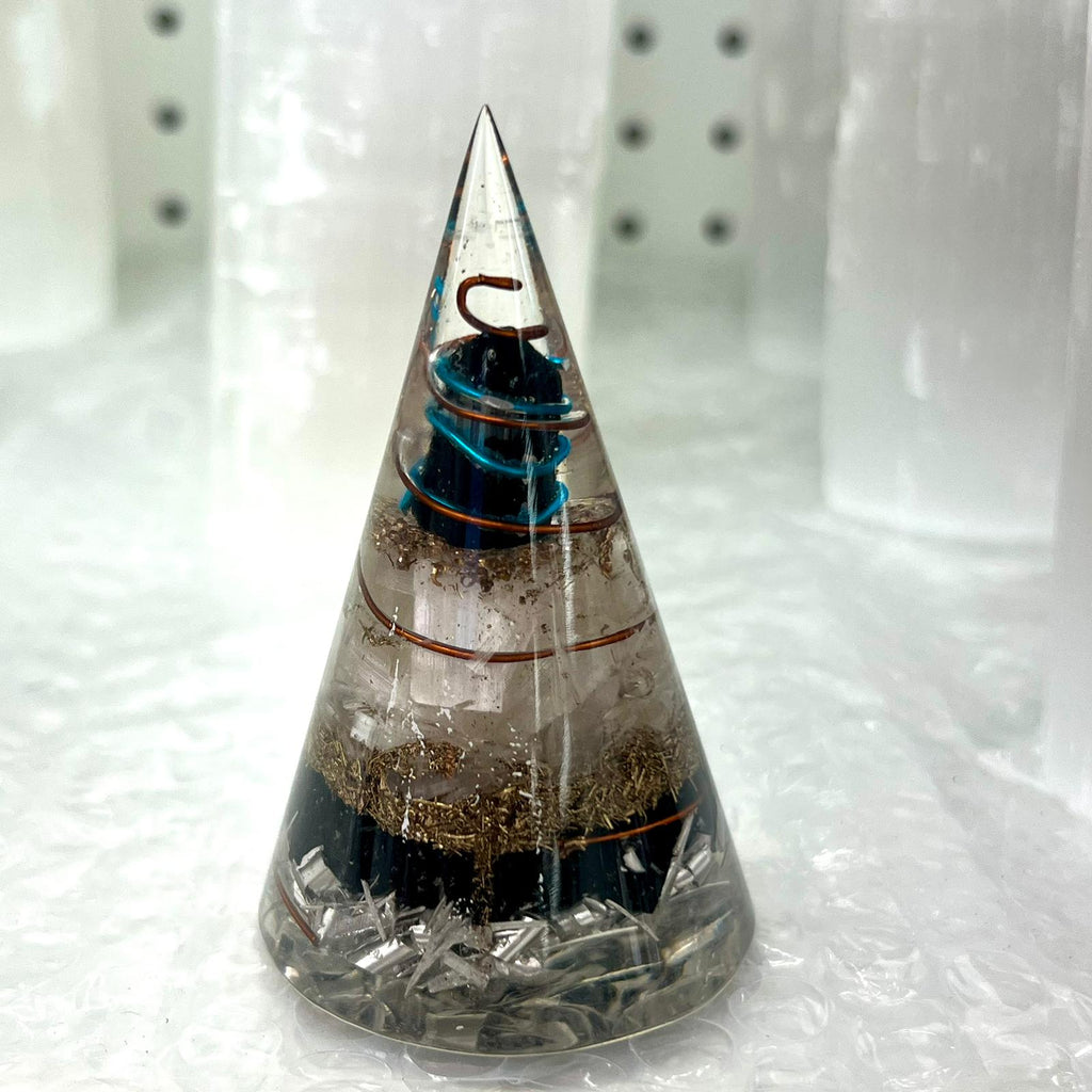 Selenite and Tourmaline Orgonite Pyramid