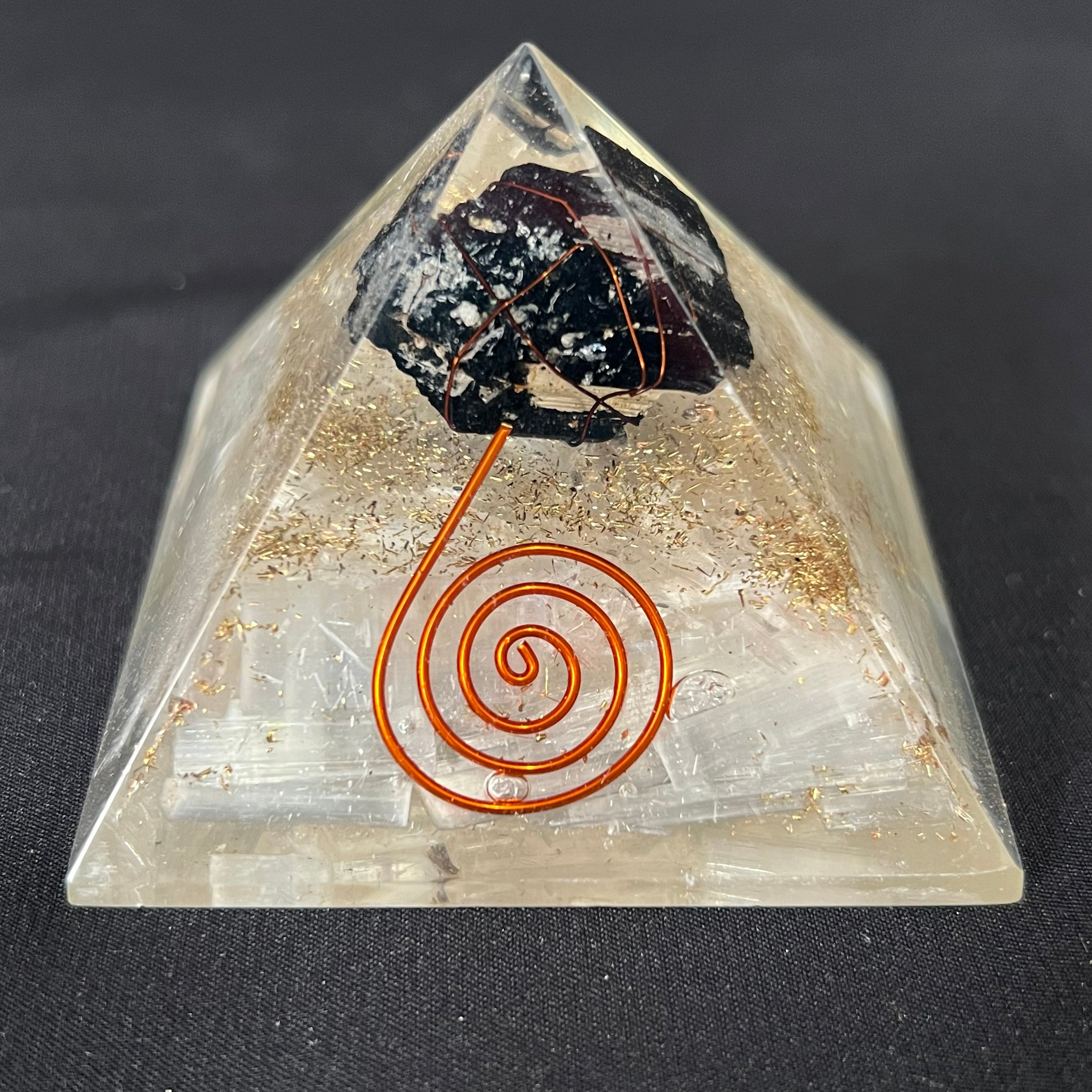 Selenite &amp; Tourmaline Orgonite pyramid image 0