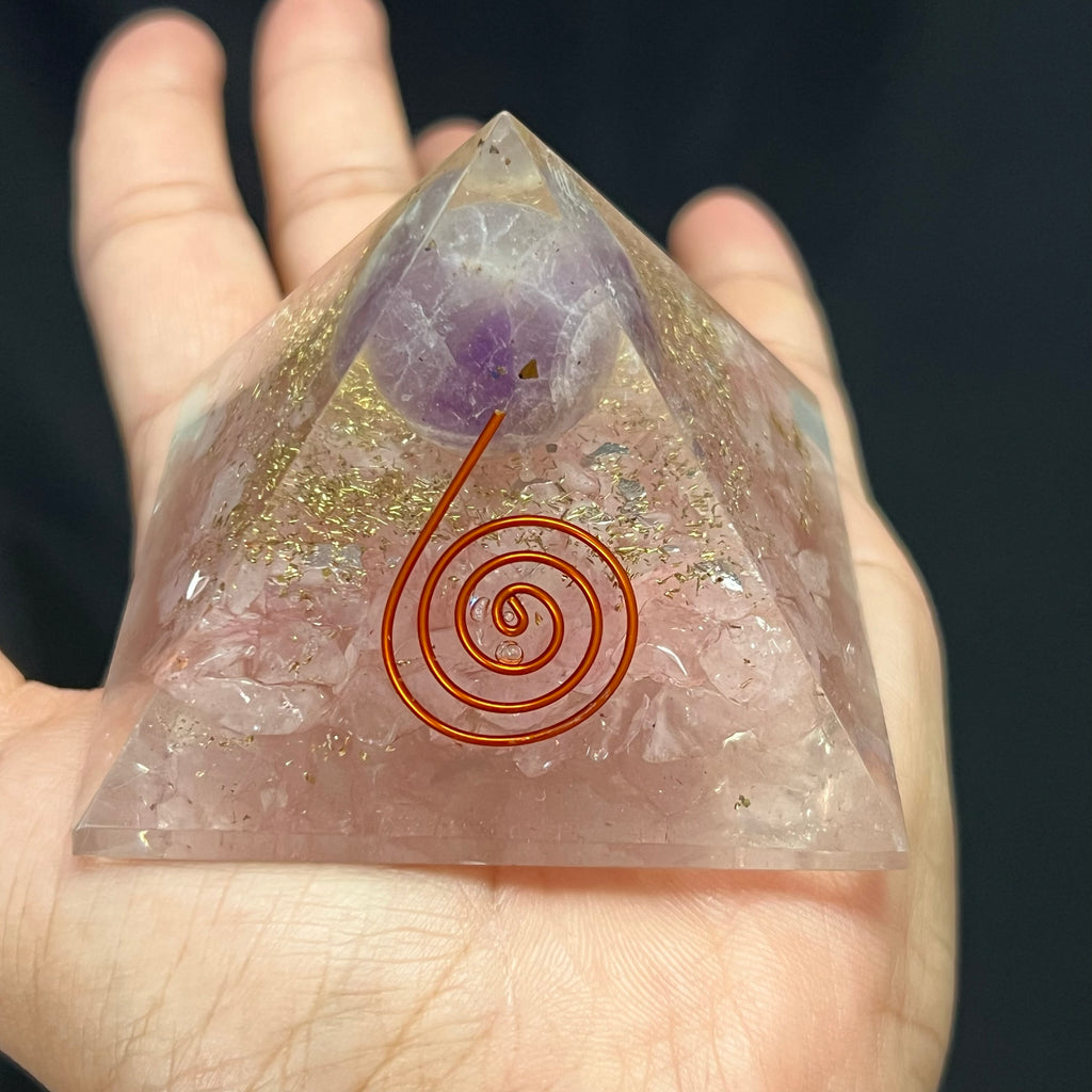 Rose Quartz &amp; Amethyst Orgonite Pyramid image 1
