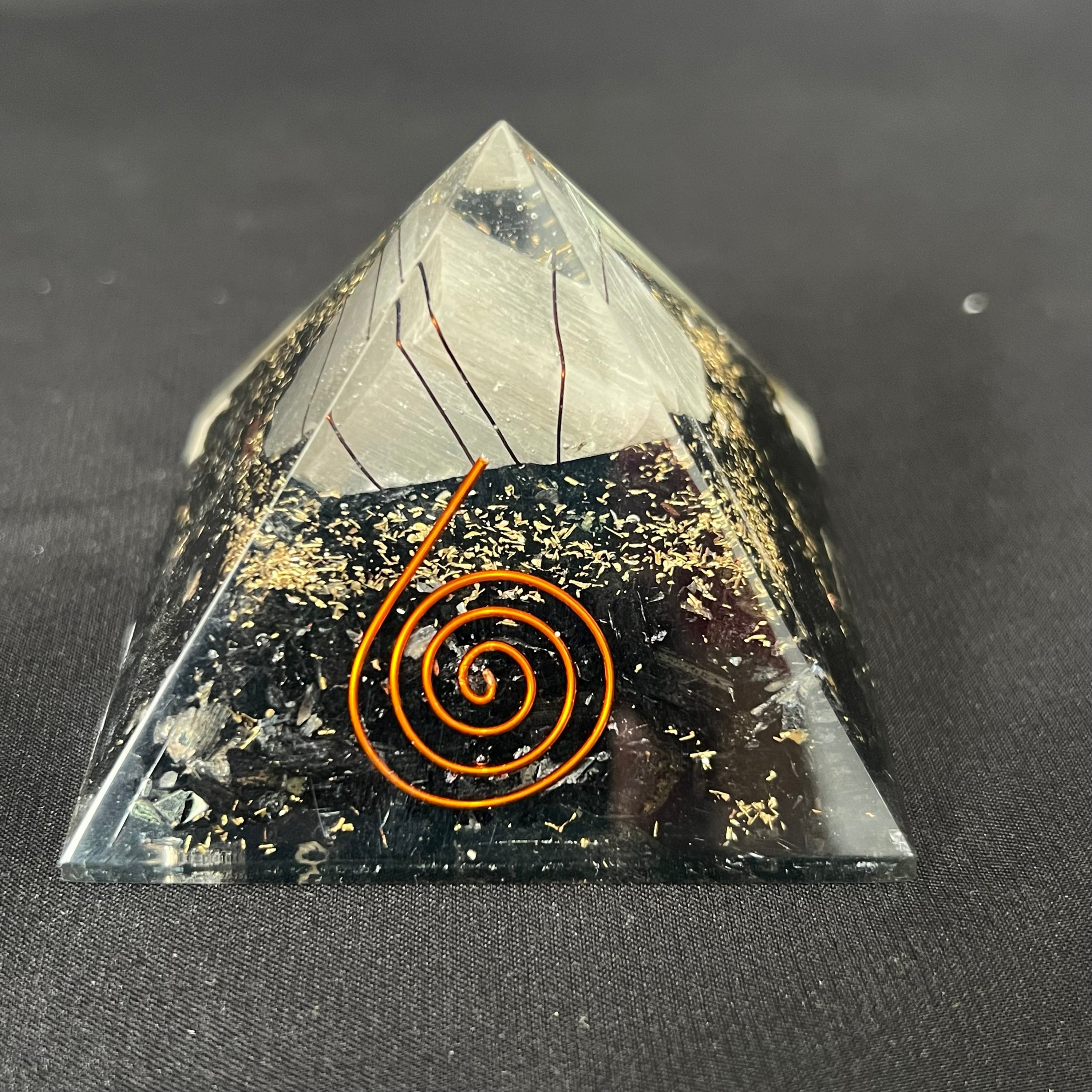 Black Tourmaline &amp; Selenite Orgonite Pyramid image 0