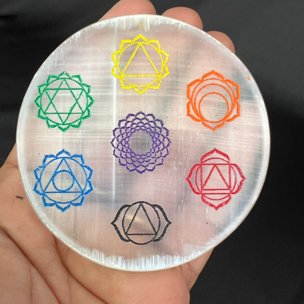 Selenite Seven Chakra Charging Plate with Free Stand image 2