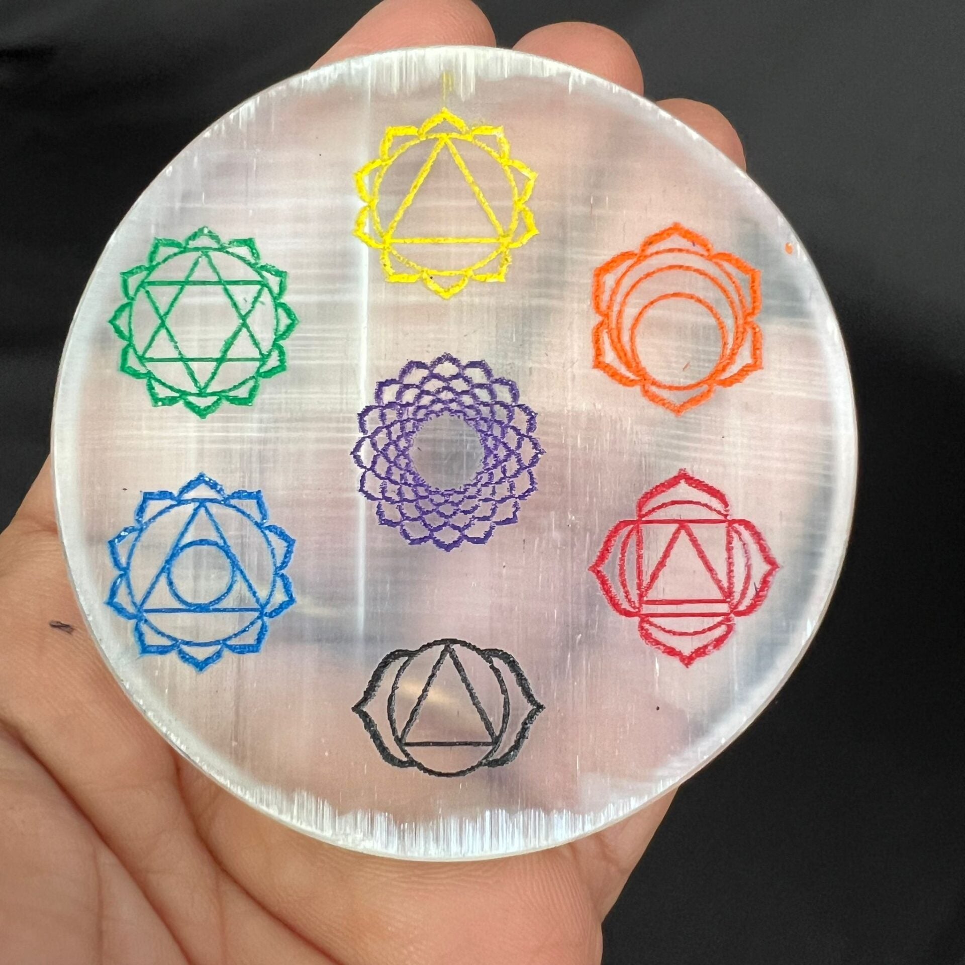 Selenite Seven Chakra Charging Plate with Free Stand image 2