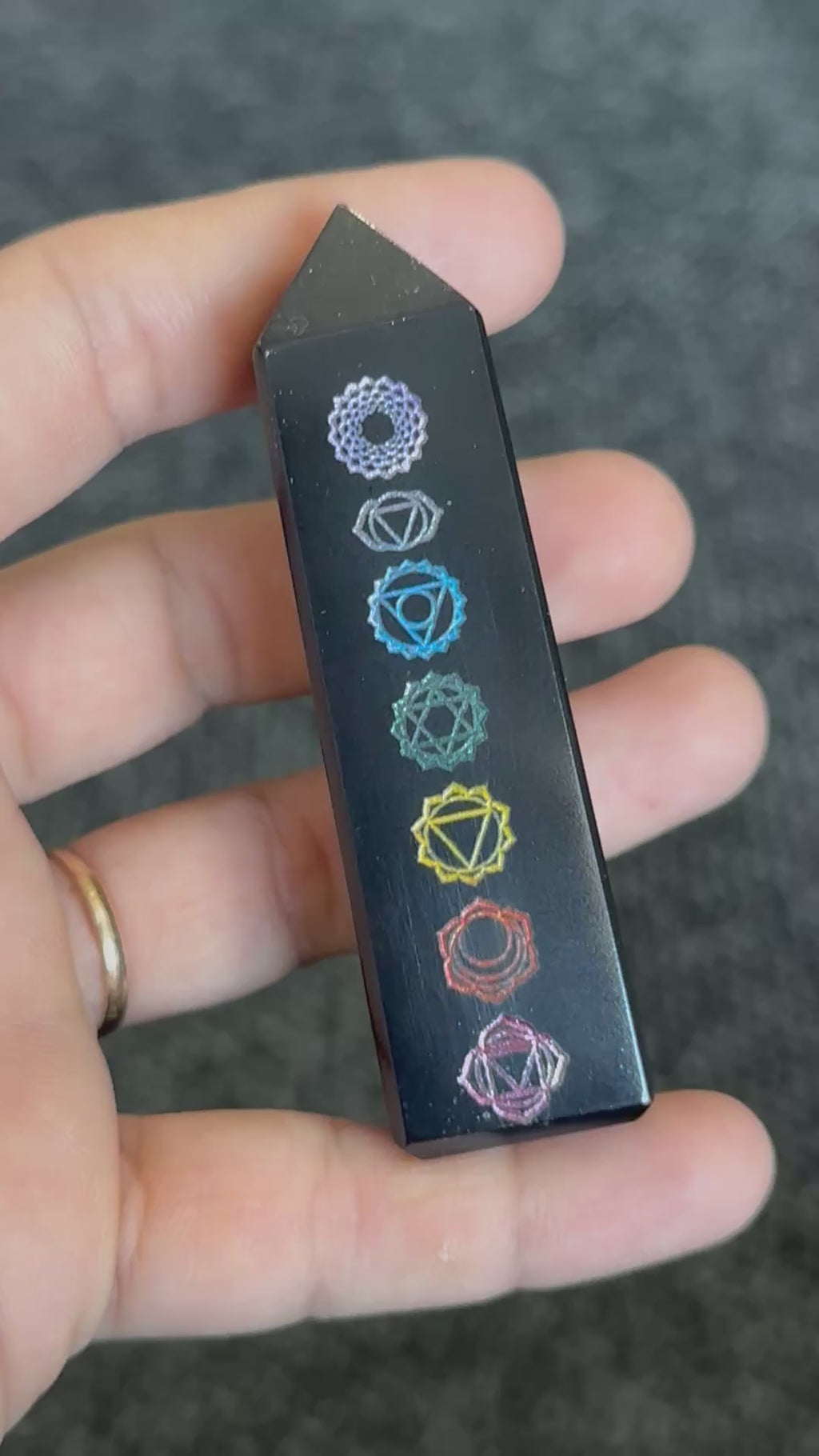 Black Obsidian 7-Chakra Symbol Tower